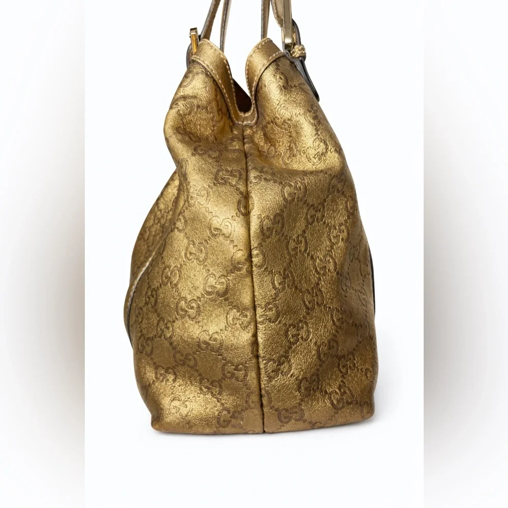 Authentic Gucci Metallic Gold GG Monogram Large Britt Hobo Shoulder Bag RARE
